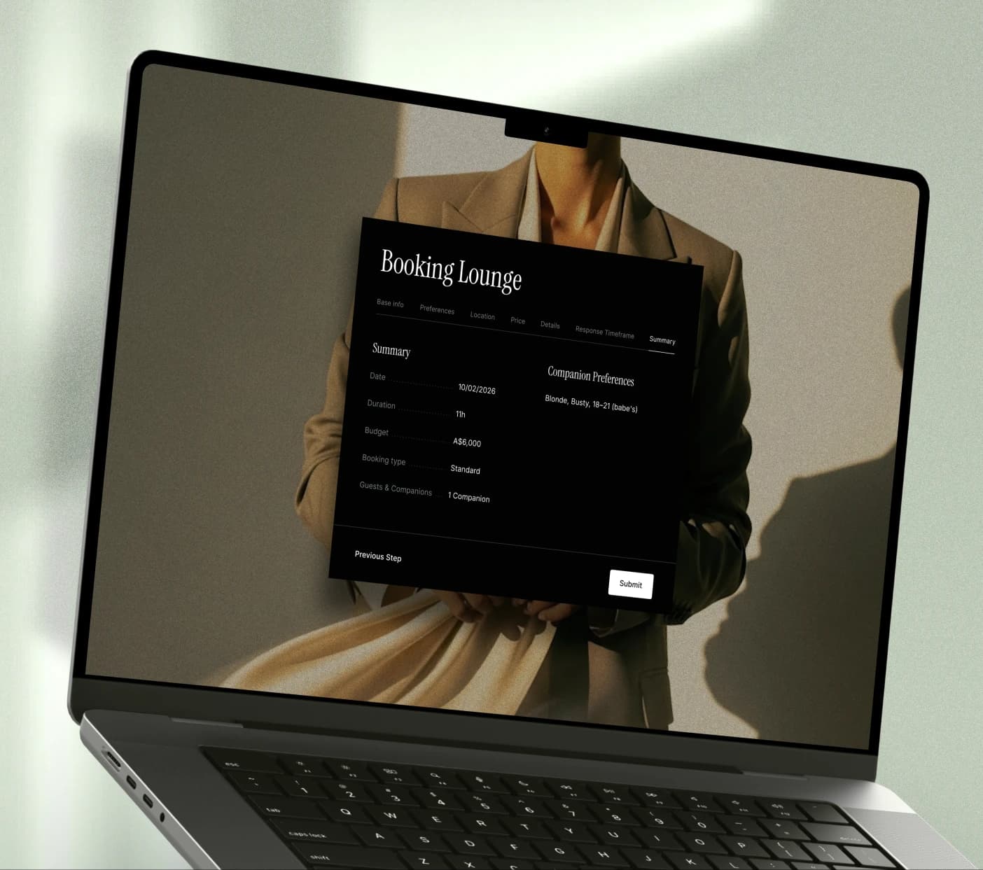 Laptop showing booking interface
